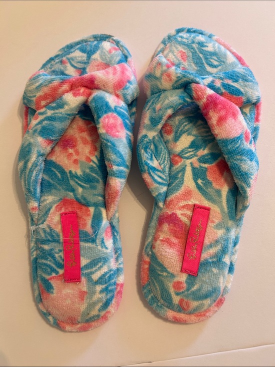 Lilly Pulitzer Shoes - Lilly Pulitzer Blue Pink Floral Terrycloth Slipper Sandals